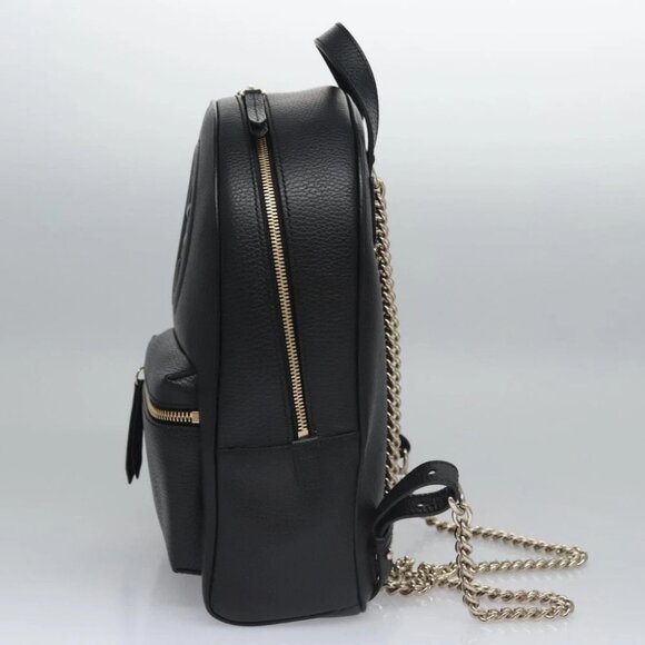 GUCCI Chain Interlocking Backpack Leather Gold Black 536192 Auth 115987AV - Picture 4 of 16